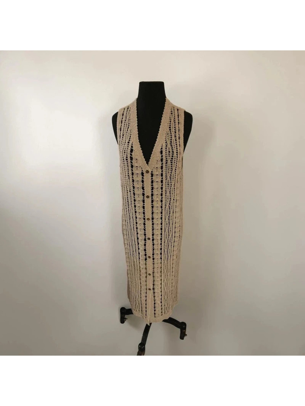 Cotton Crochet Sleeveless Button-Down Vest